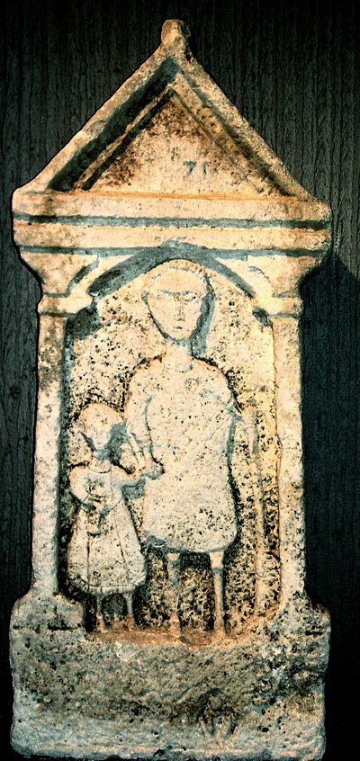 Begravelsesstela, der forestiller en far og søn, 1.-2. århundrede af Roman